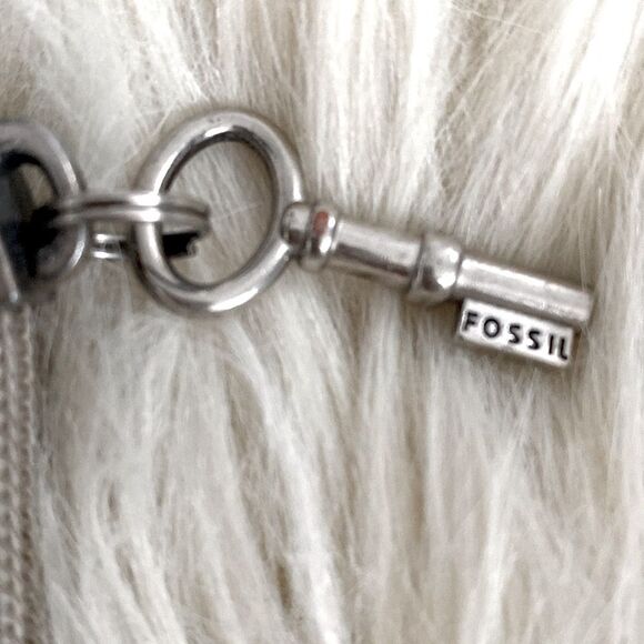 Fossil Key Print Long Wallet Navy & Teal Signature Key Charm Boho Cottagecore - Picture 5 of 5